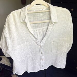 Altar'd State White Textured Button-Down Cropped Shirt